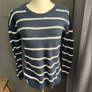 Madewell Navy and Cream Striped Scoop Neck Long Sleeve Sweater